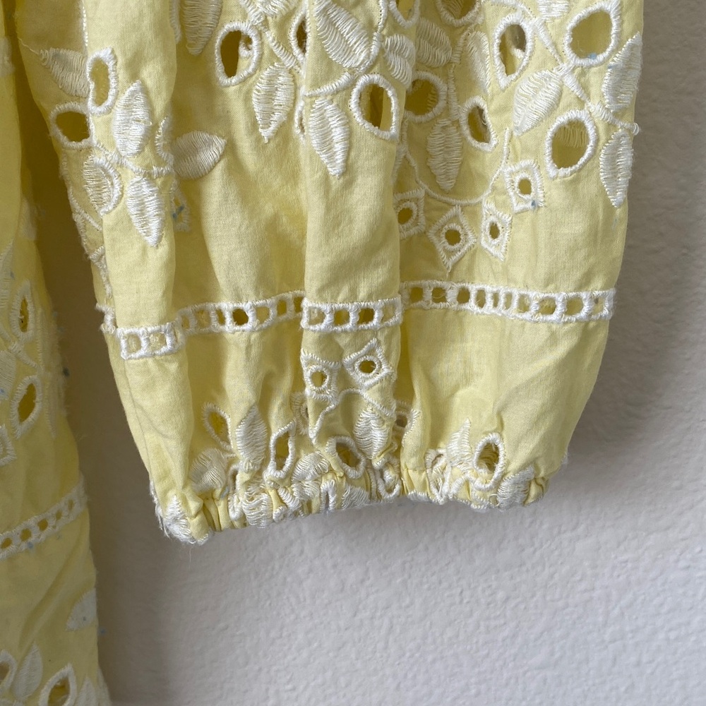 Chico's Yellow Eyelet Blouse with Brown Beaded Trim - Picture 9 of 9